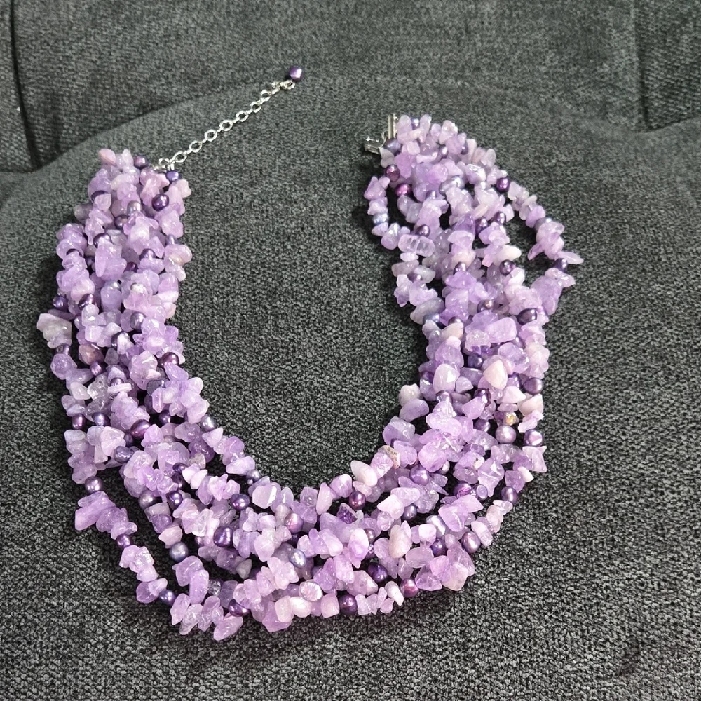 Amethyst & Pearl Multi-Strand Necklace‎ (Choker)
